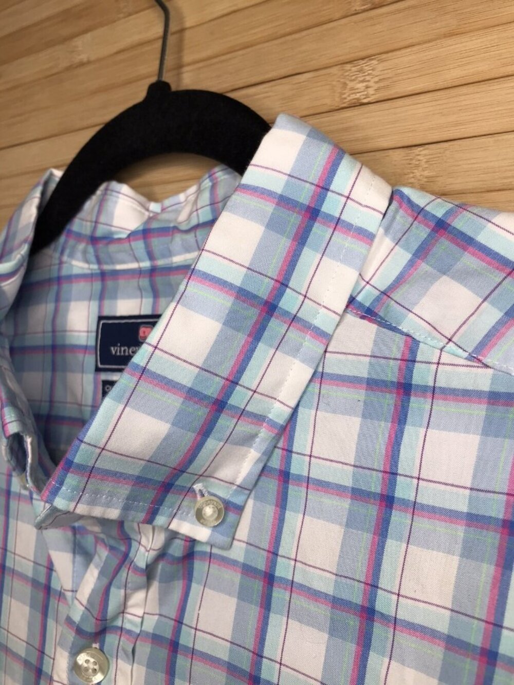 Vineyard Vines Classic Fit Tucker cotton Shirt Men's L Large Blue/Pink Plaid